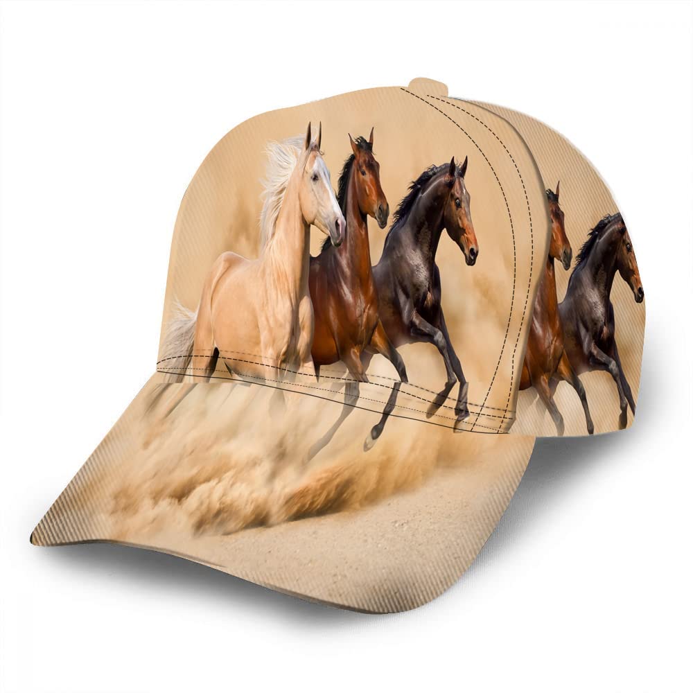 WONDERTIFYThree Horse Baseball Cap Desert Sand Storm Men Women Adjustable Dad Hat Sports Hat Black Silver White Brown