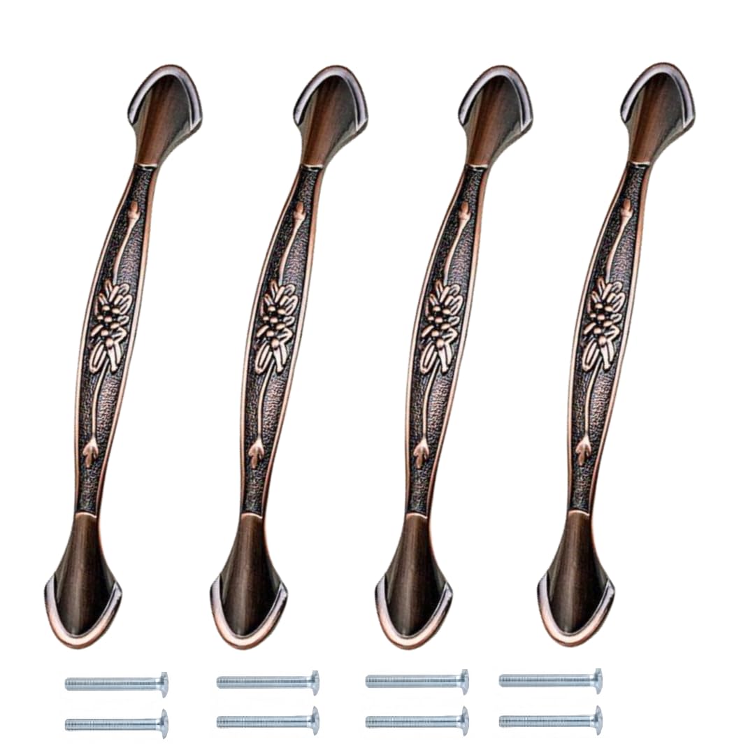 NLQCSXWEP Zinc Alloy Cabinet Bow Handle, Zinc Alloy Aluminum Cabinet Handles 4-Pack Multicolor(817-128mm Red Ancient)