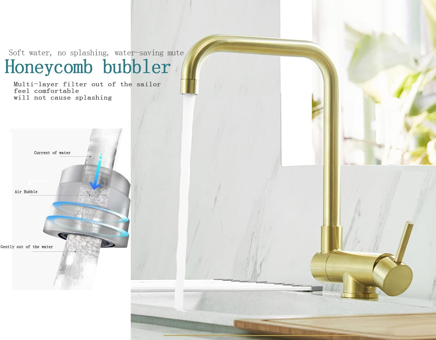 Tifilojia Brushed Gold Foldable Kitchen Sink Faucet, Kitchen faucets, Folding rv faucets,Inner Window Sink Kitchen Faucet,Folding Tap (Brushed Gold)