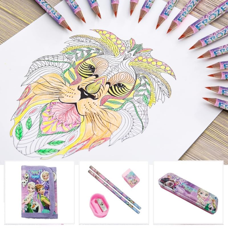 Image of Stationary Kit with 1 Pencil Box Case 2 Pencils 6 Crayon Colors 2 Space Gel Pen 1 Ruler Scale Eraser Sharpener Kit for Kids (Character As Per Available)