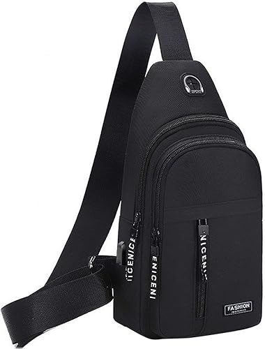 Mochila cruzada con correa para el hombro, con agujero USB, mochila de senderismo para hombres y mujeres