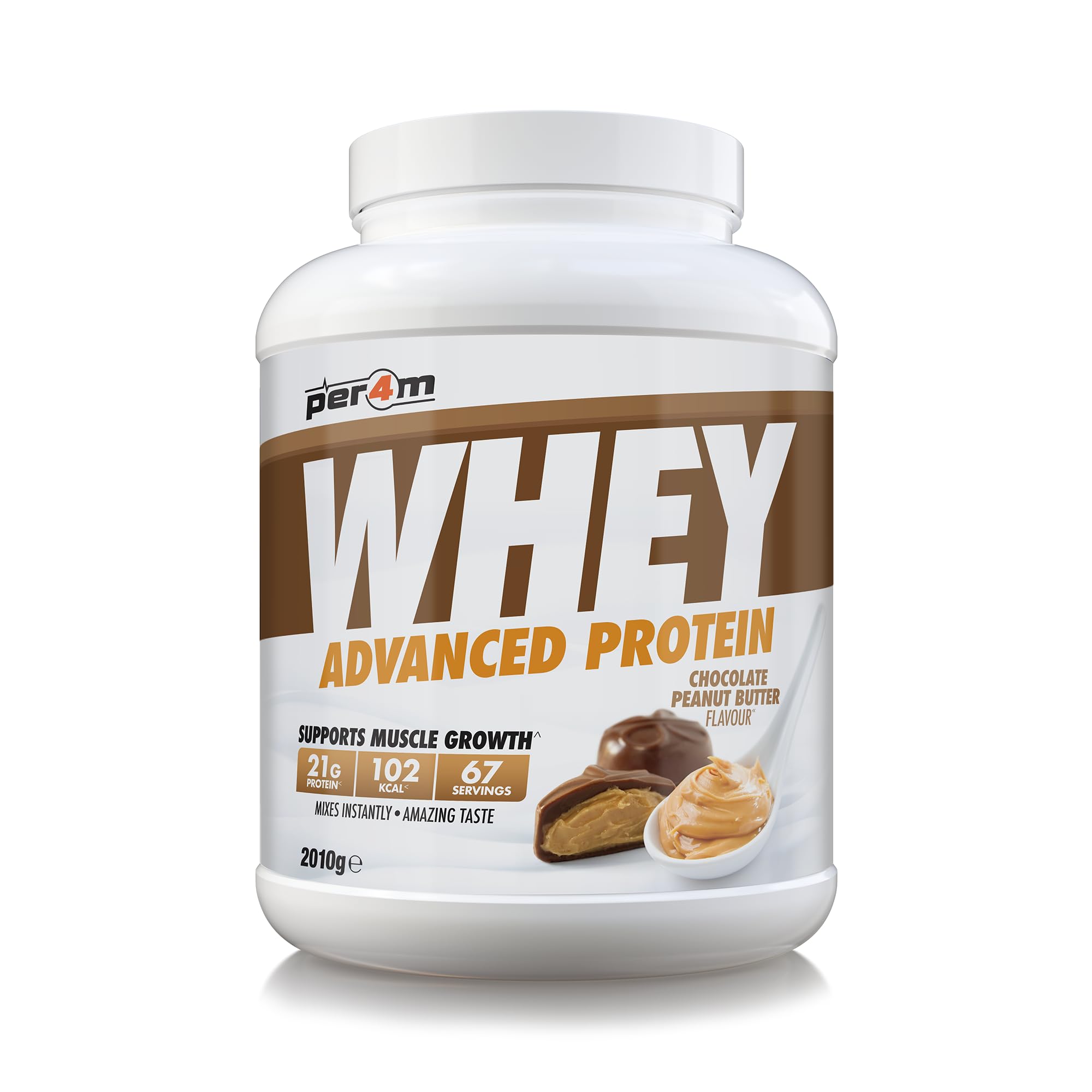 Per4m Whey Protein Powder | High Protein Shake for Muscle Growth & Recovery | Low Sugar Gym Supplement | Sports Nutrition Drink + Amino Acids (2010g, Chocolate Peanut Butter)