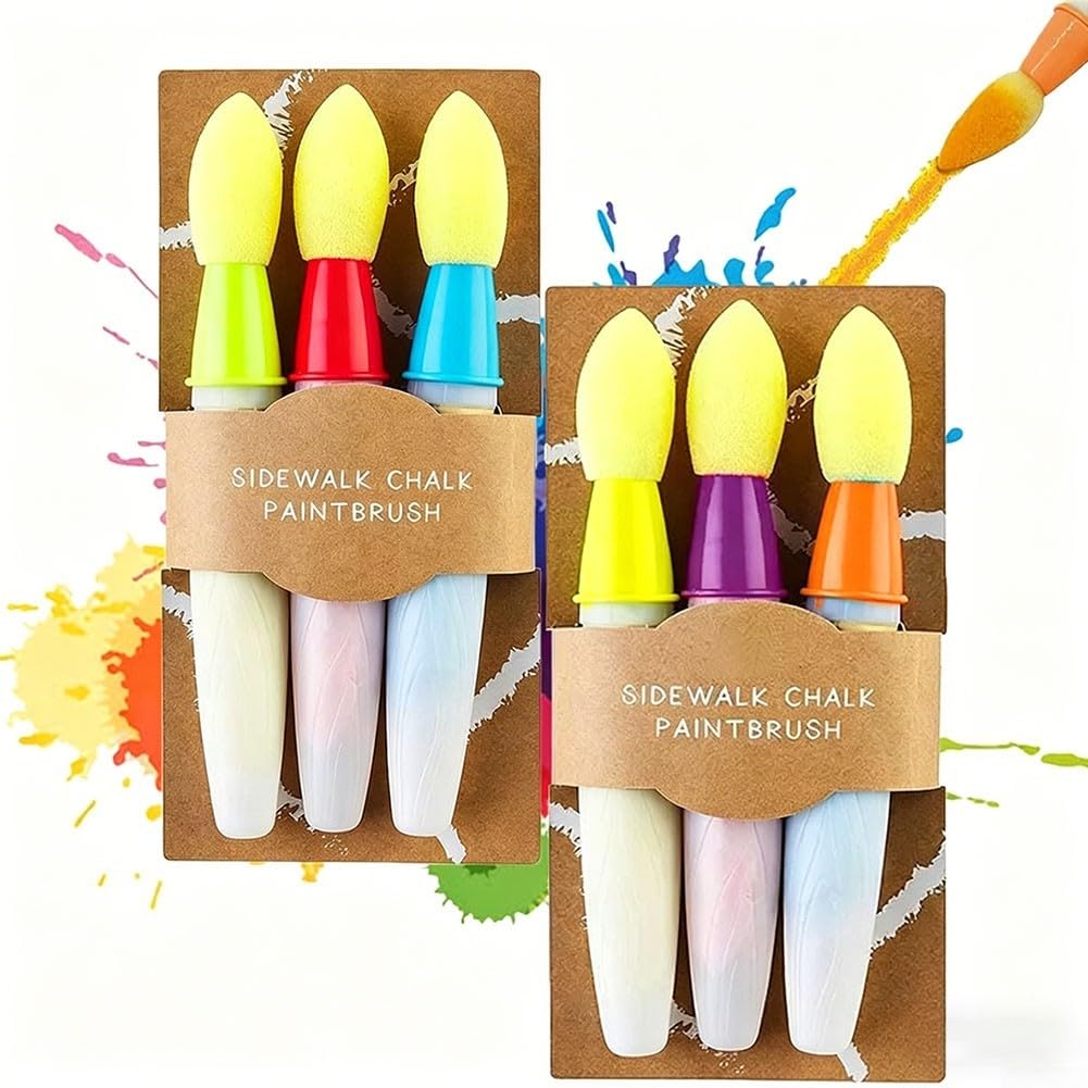 Pennelli a gesso attivati ad acqua per bambini per disegnare su marciapiedi, vialetti e aree esterne in calcestruzzo (set da 6 pezzi)