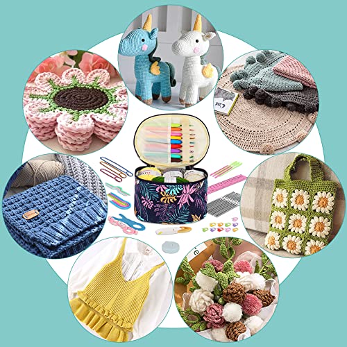 Image of Aeelike Crochet Kit for Beginners Adults, Navy Leaves | Full Crochet Starter Set with Yarn, Ergonomic Crochet Hooks 2.0-6.0 mm, Lace Crochet Hooks, Portable Crochet Set with Case