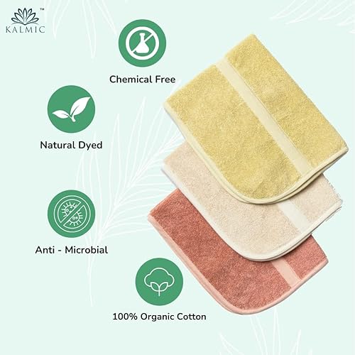 Miniatura 4 de Juego de 3 toallas orgánicas para la cara, teñidas con hierbas ayurvédicas puras Aloevera, Neem, Madder I, 100% puro, teñido natural, altamente