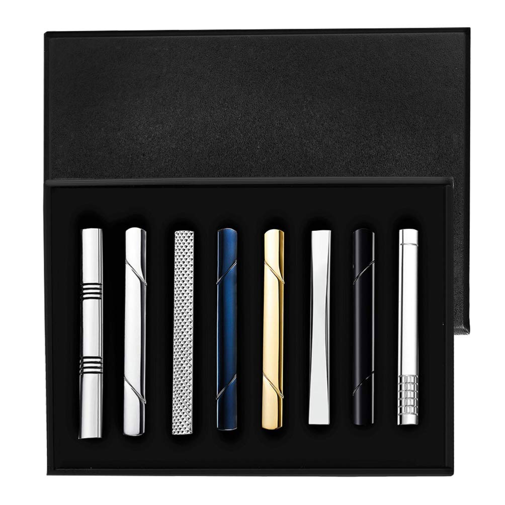 Holibanna Black Tie Tacks for Men 8pcs Tie Clip Set Men's Fashion Suit Accessories