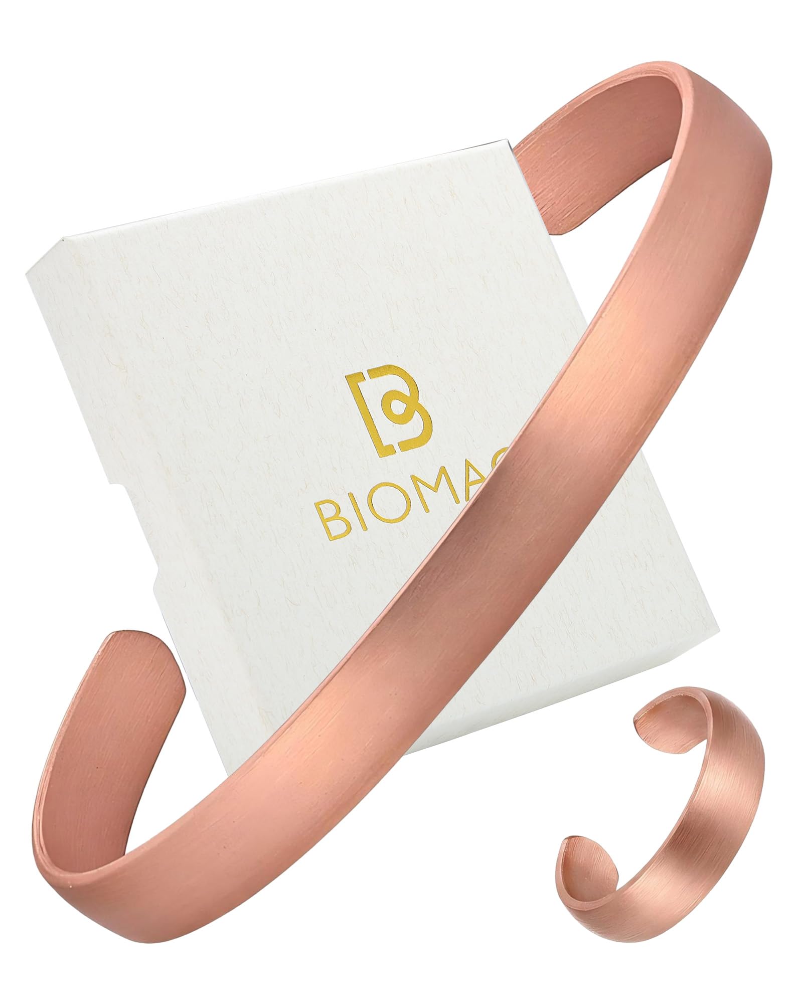 BioMag Set di braccialetti e anelli in puro rame, per uomini e donne, 100% massiccio, grezzo e non rivestito, fatto a mano martellato tibetano (arco liscio)