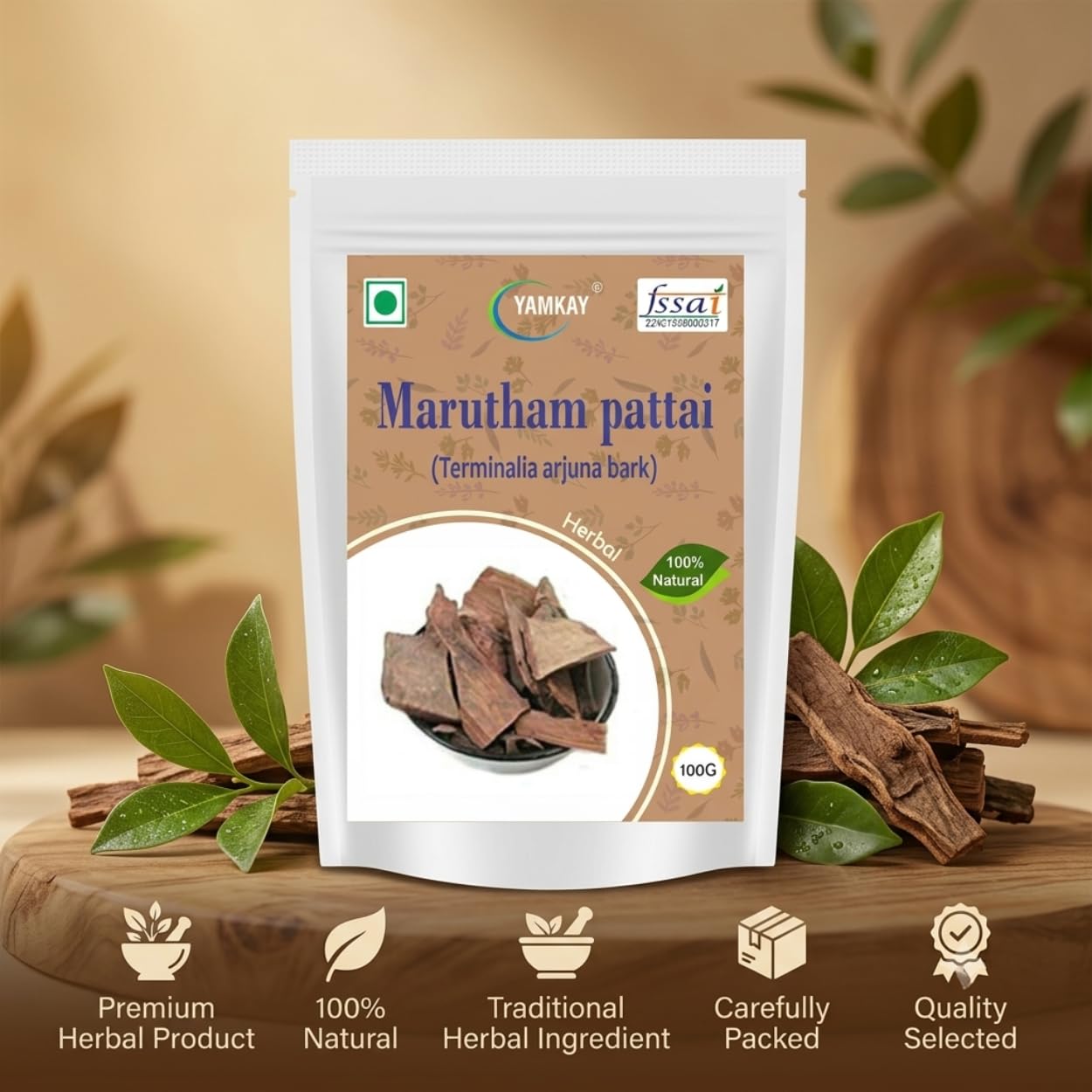 Yamkay Terminalia arjuna bark Marutham pattai Neer Maruthu Thella Maddi 100 gm — Amazon image 6