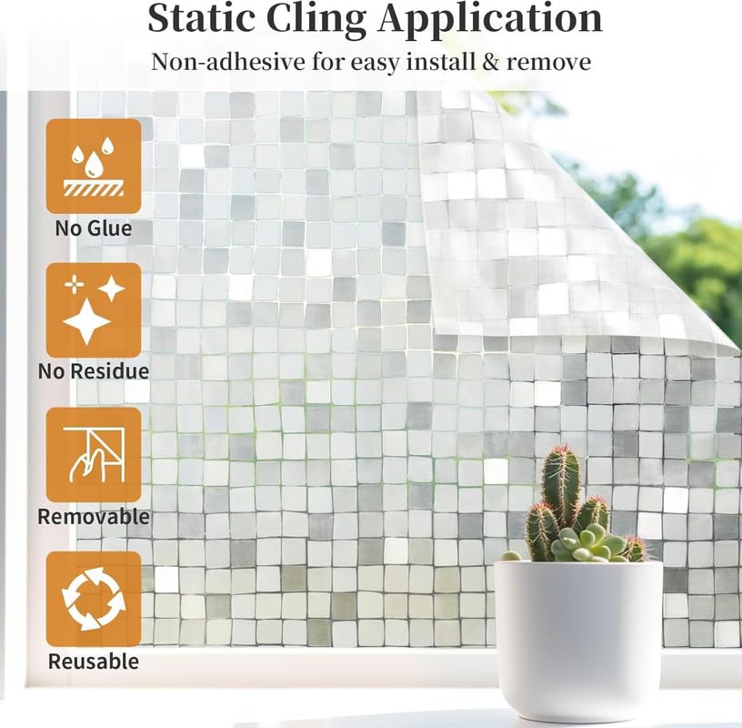 Image of 3D Decorative Glass Film Window Film for Glass Film for Windows Privacy - S Mosaic |16 X 84 Inchs