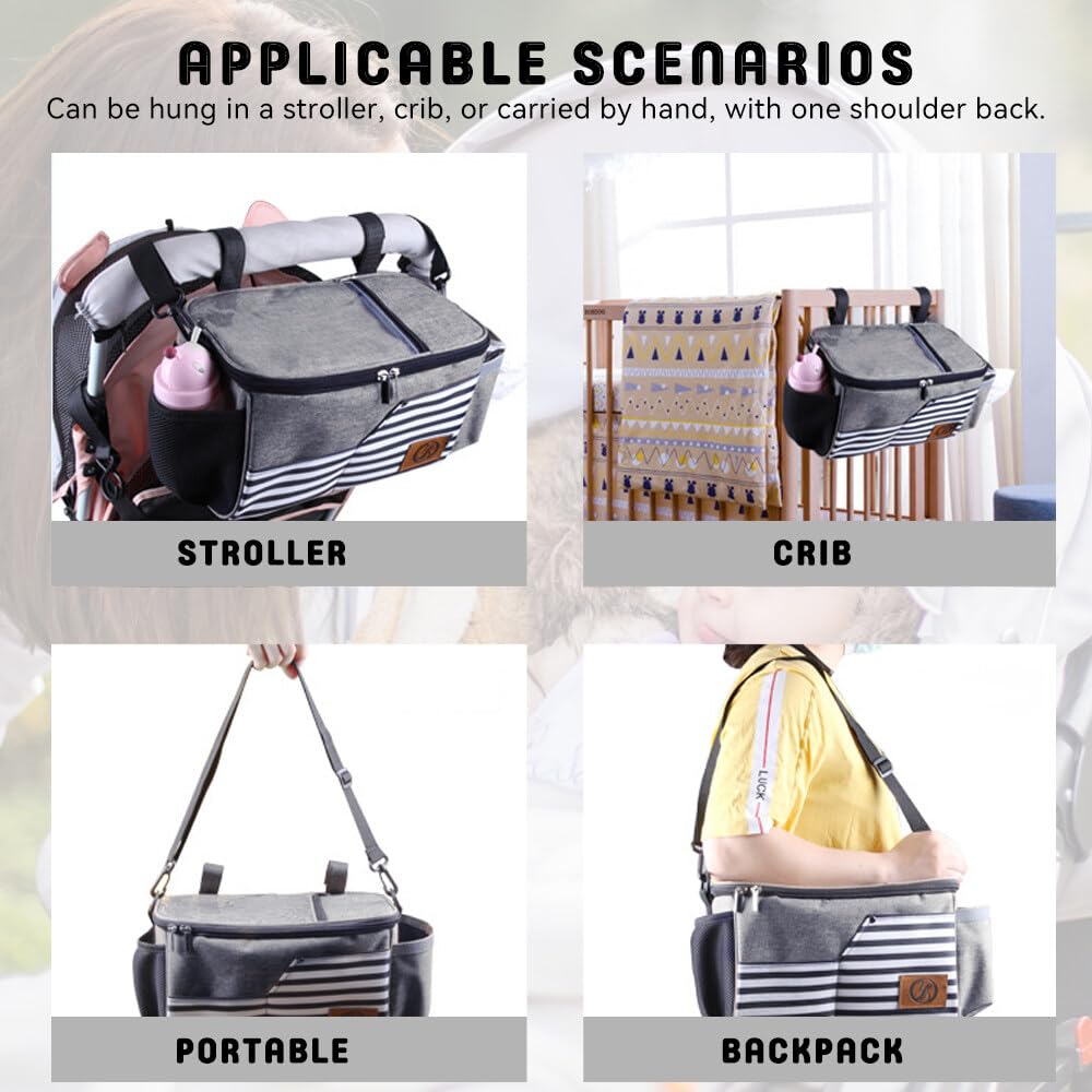 Jadin Bolso Carro Bebe, Multiusos Bolsa Carro Bebe con Correas de Hombro para Biberones, Pañales, Pañuelos y Juguetes, Bolso Bebe Carro Universales Accesorios Carro Bebe, Impermeable