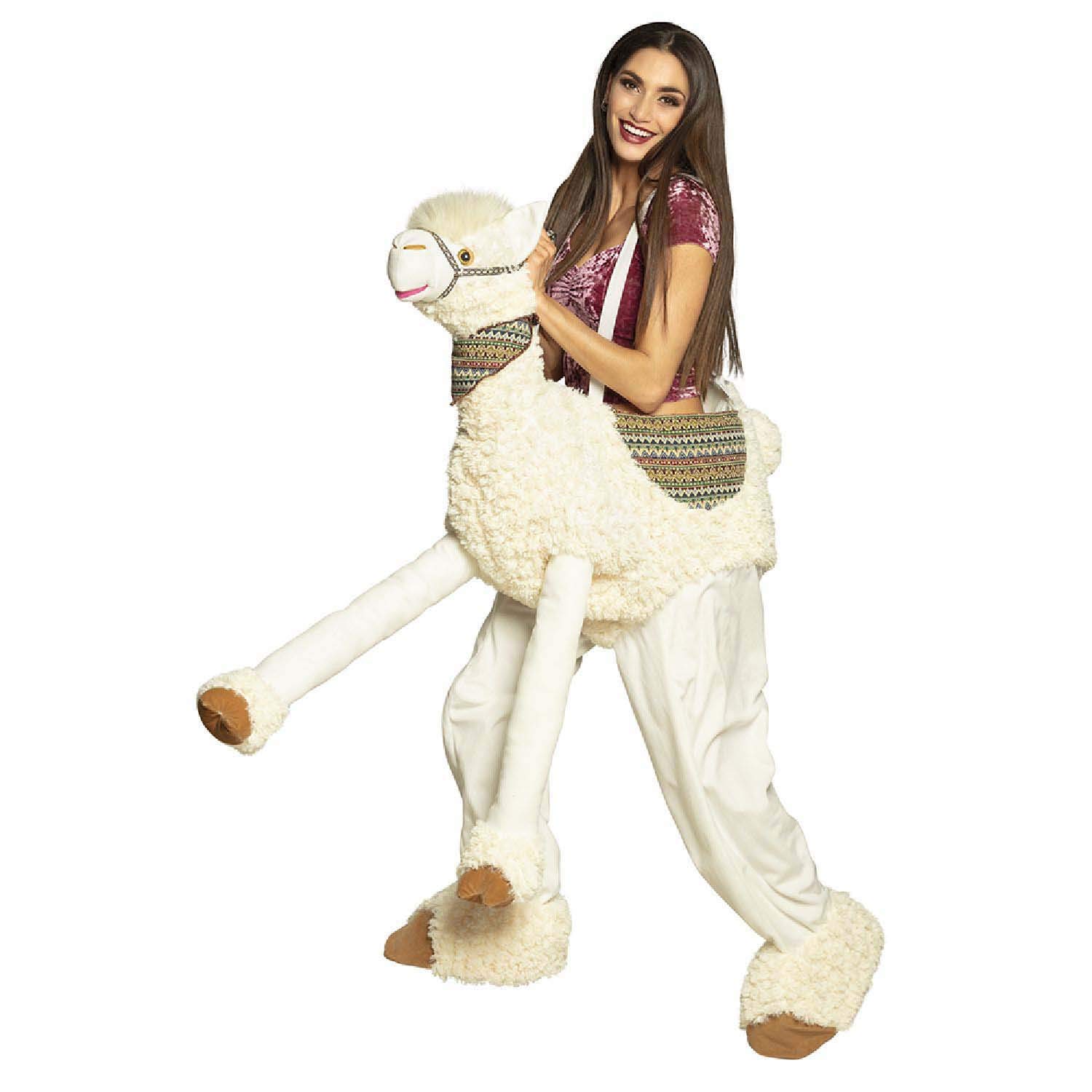 Boland 88086 - Costume on a llama, one size for adults, unisex, costume with plush, alpaca, rider, trousers with animal, carnival, theme party, beige