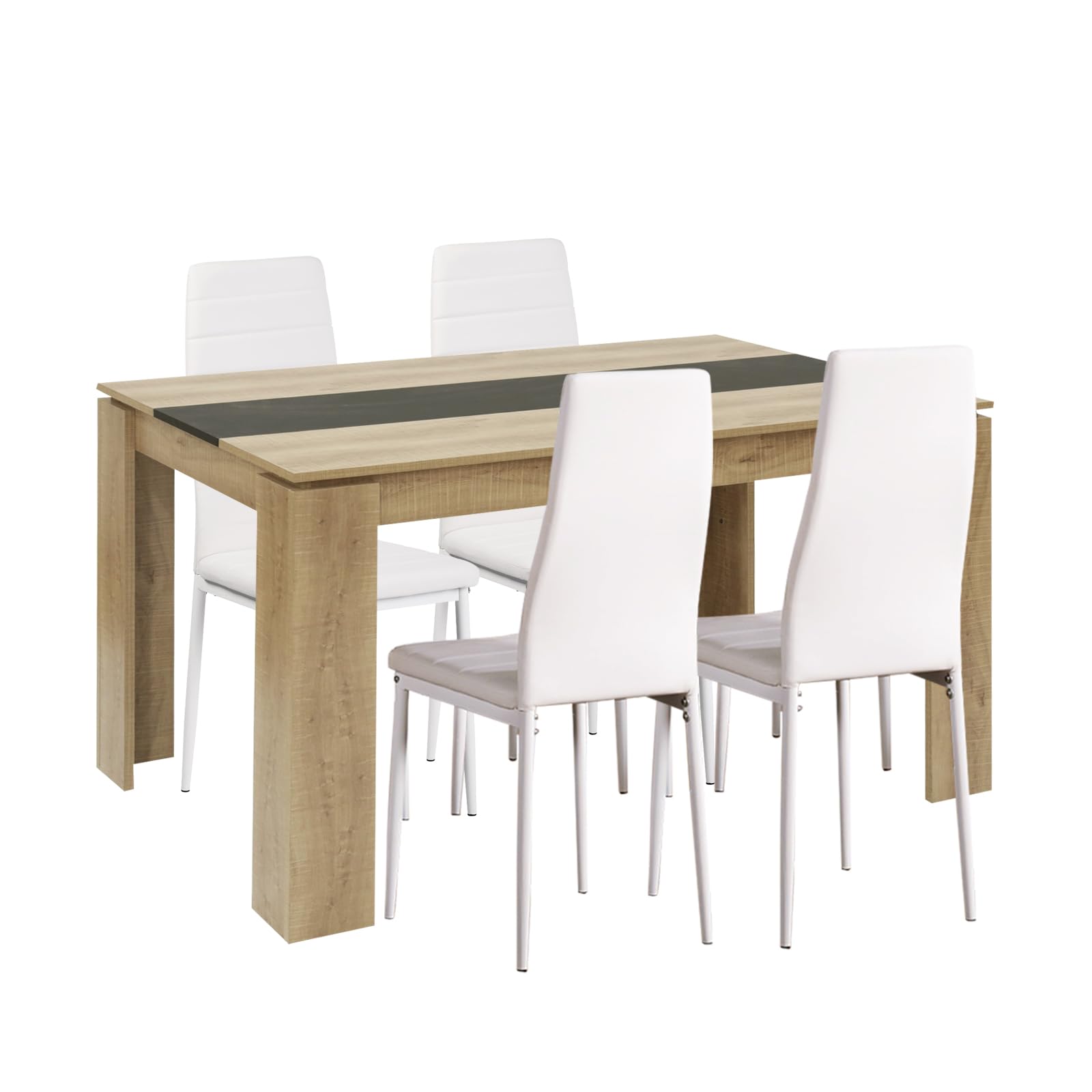 Esstisch mit 4 Stühlen Esszimmergruppe, 4er Set Esszimmerstühle und Rechteckig Holztisch Essgruppe für Wohnzimmer Küche Büro (160 * 80cm Tisch+4 Weiß Stühle)