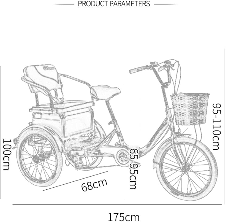 Three Wheel Bike Adult Tricycle Foldable 6 Speed 20 Inch Trike Bike Bicycle Red 3-Wheel Bicycle Adjustable Backrest Seat for Picnic Shopping Work Men Women Cycling Pedalling
