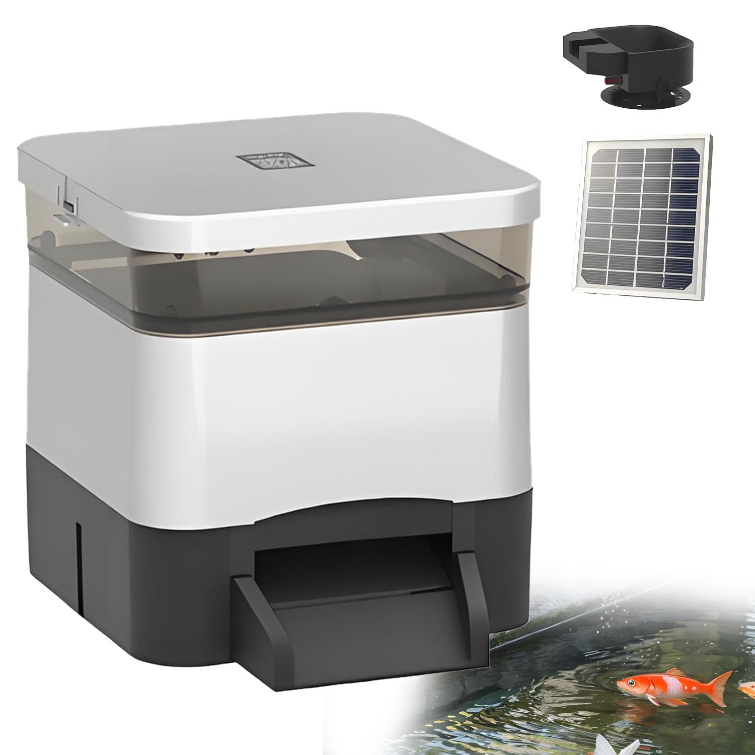 BOOZXCV Automatic Moisture-Proof Koi Fish Feeder with Smart App Control - 120° Scatter Feeding, Rainproof & Sunproof, for Koi & Goldfish Tanks (10L)
