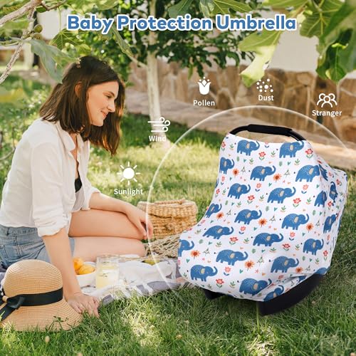 Image of Rquite All-in-1 Car Seat Cover Baby, Carseat Covers for Girl Boy, Stretchy Soft Infant Car Seat Cover, Multi-use Baby Carrier Cover, Car Seat Canopy, Stroller Sun Shade, Nursing Breastfeeding Cover