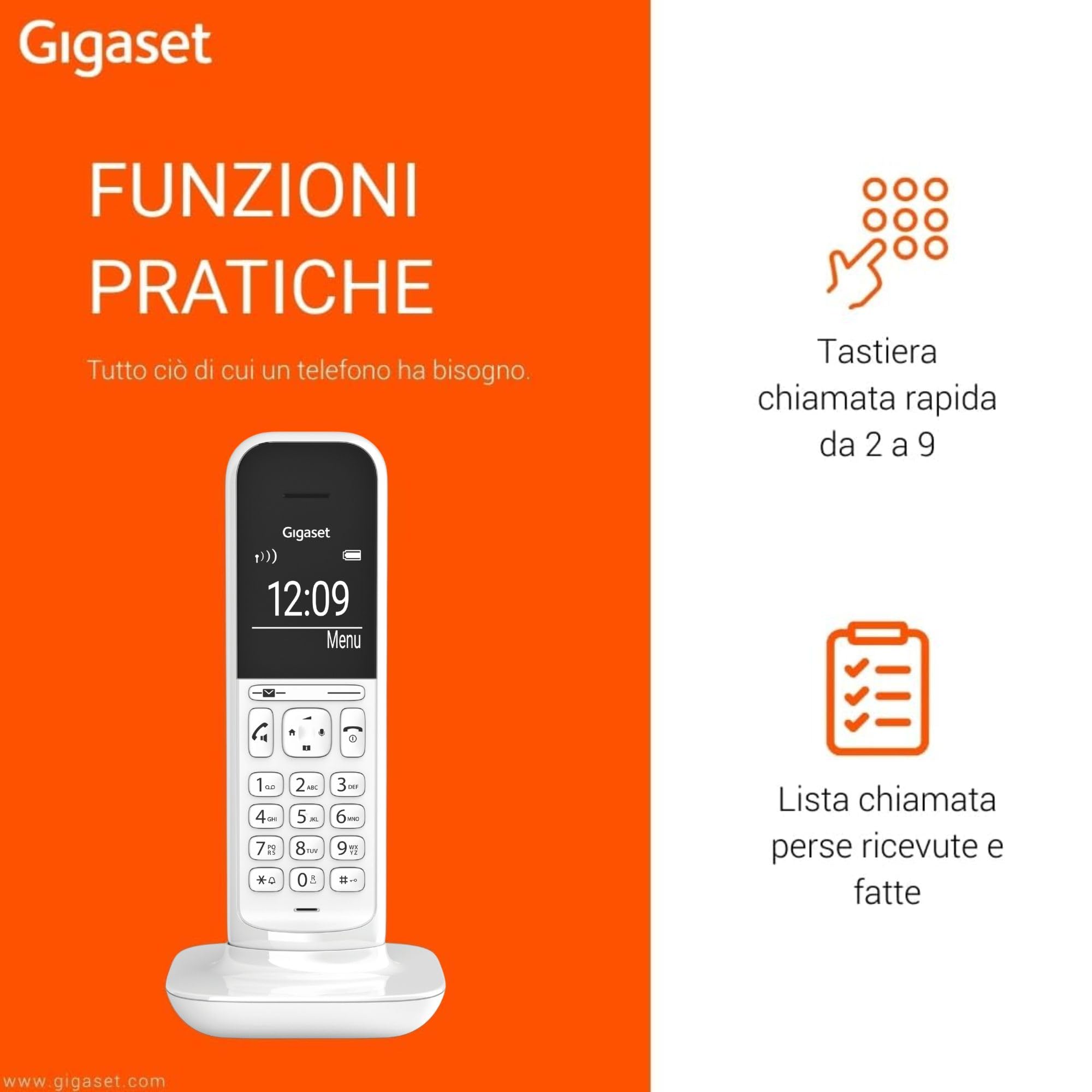 Gigaset CL390 Telefono Cordless, Funzione Black List e "Non disturbare", Vivavoce, Display Ampio, Bianco, Standard [Versione Italiana]