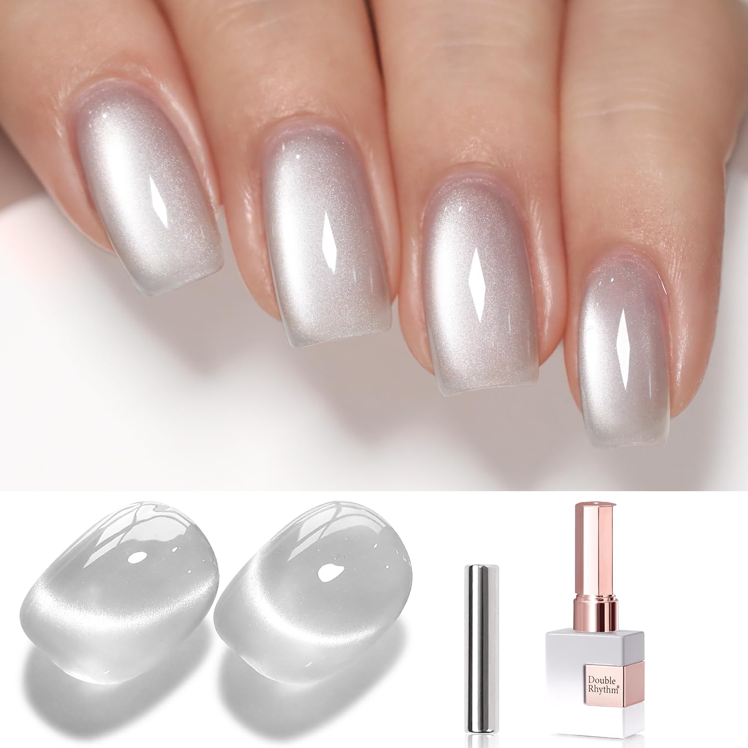 0.5 Oz Cat Eye Gel Polish with Magnet Same Color Same Bottle Holographic Glitter Shimmer Translucent Color Salon 15 ML Magnetic Nail Art (Clear Silver-MC1147)
