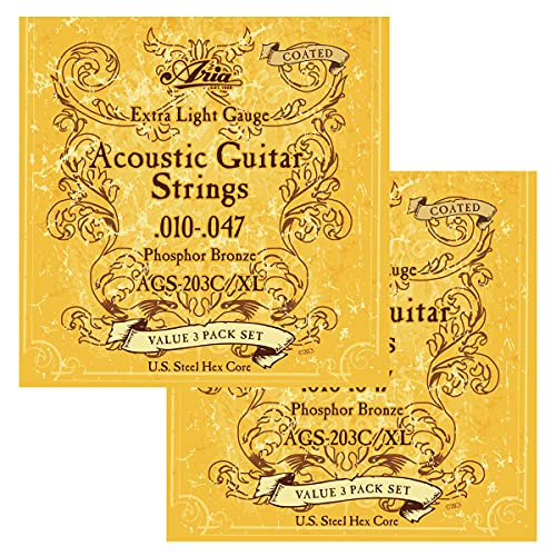 �A���A �t�H�X�t�@�[�u�����Y �t�H�[�N�M�^�[�� 3�Z�b�g�p�b�N Aria Acoustic Guitar Phosphor Bronze Strings 3Set Pack (AGS-203XL Extra Light, 2�Z�b�g)