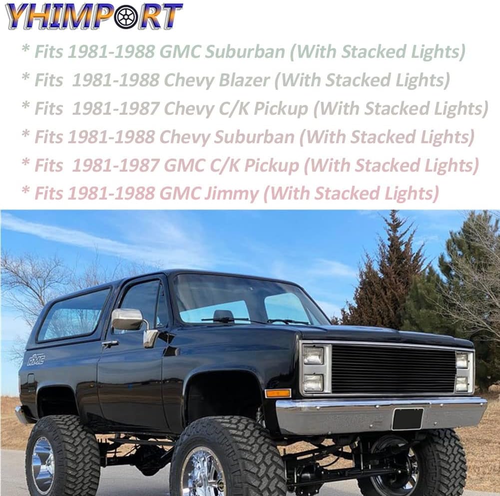 Black Grille Grill Insert fits 1981 82 83 84 85 86 1987 Chevy GMC Pickup Suburban Blazer Jimmy Phantom Billet Front Grille Aluminum (Black not cover light)