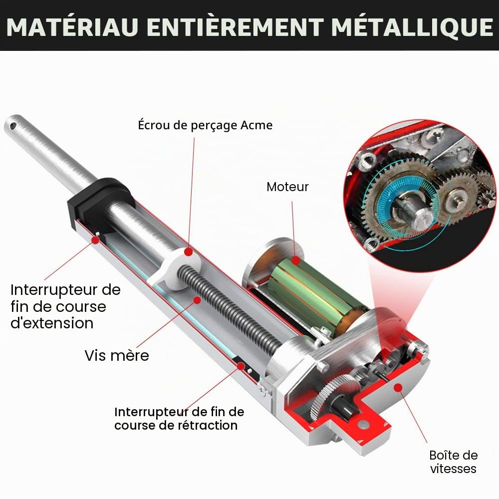 DCHOUSE Actionneurs à mouvement linéaire, 1000N jusqu’à 350mm de trajet maximale, Tension nominale 12V DC, Convient à usage électronique, médicale ou d'automatisation.