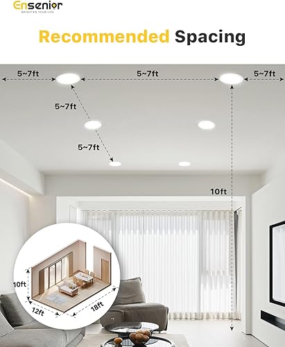 Miniatura 8 de Ensenior Paquete de 24 luces LED empotrables de techo de 6 pulgadas, regulable, 2700K-6000K 6CCT, 1050LM 12W 120V, luz descendente de oblea sin lata