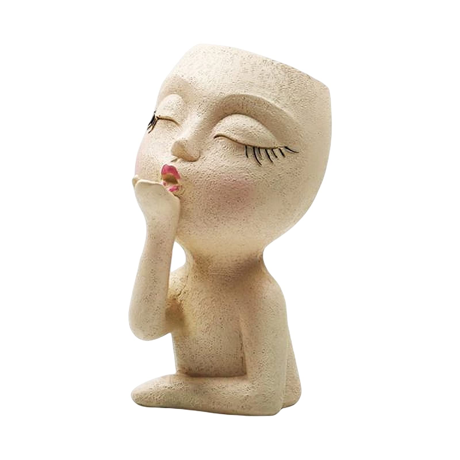 Dryfal Girls Beige Face Planter Pot Head Planter Succulent Planters Face Flower Pots For Indoor Plants Resin Head Planter Pots With Drainage Hole Lady Statue Decor Plan Gift