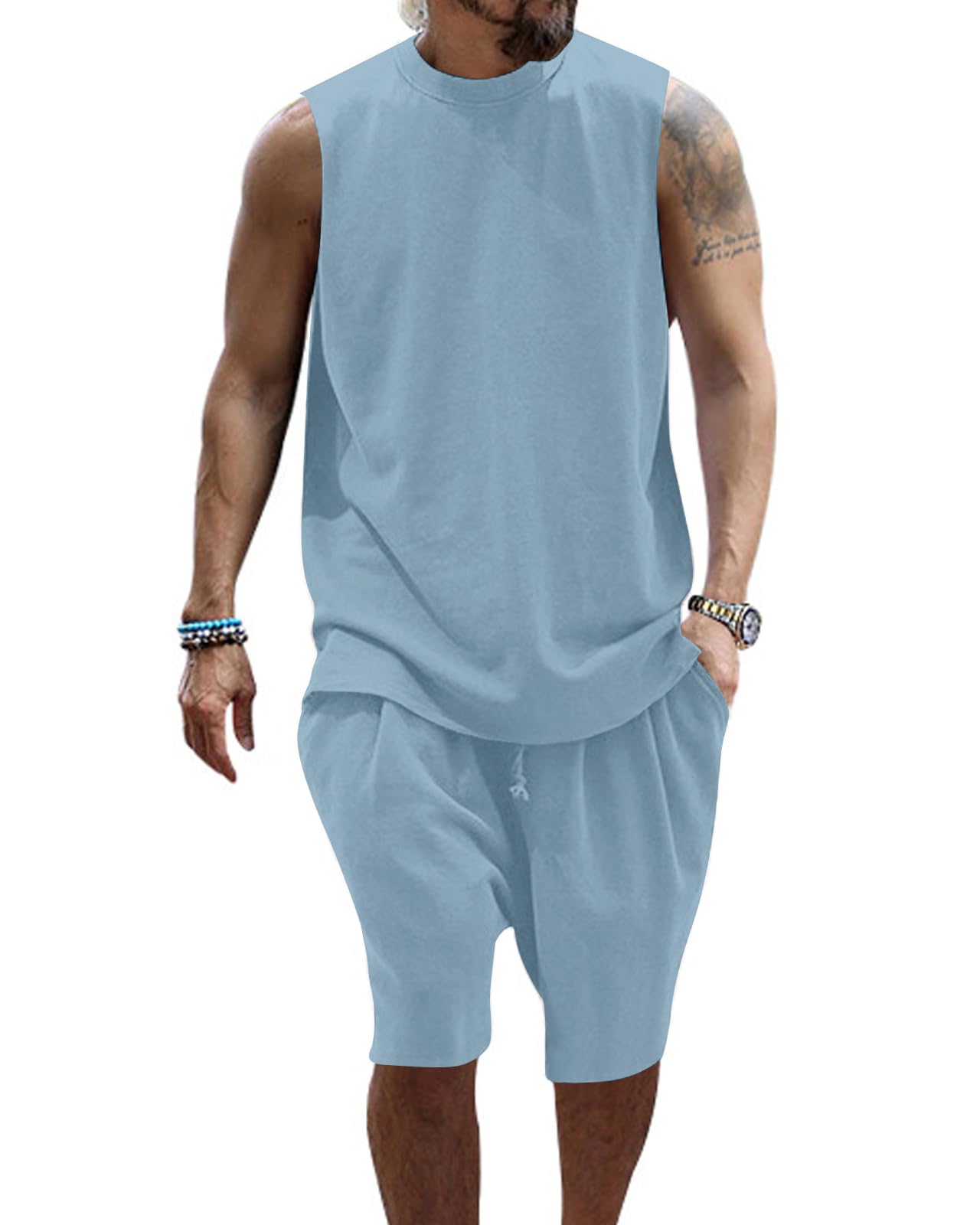PRIVIMIX Ensemble Homme Été Debardeur et Short Survêtement Tee Shirt Sans Manche Jogging Sportswear M-3XL
