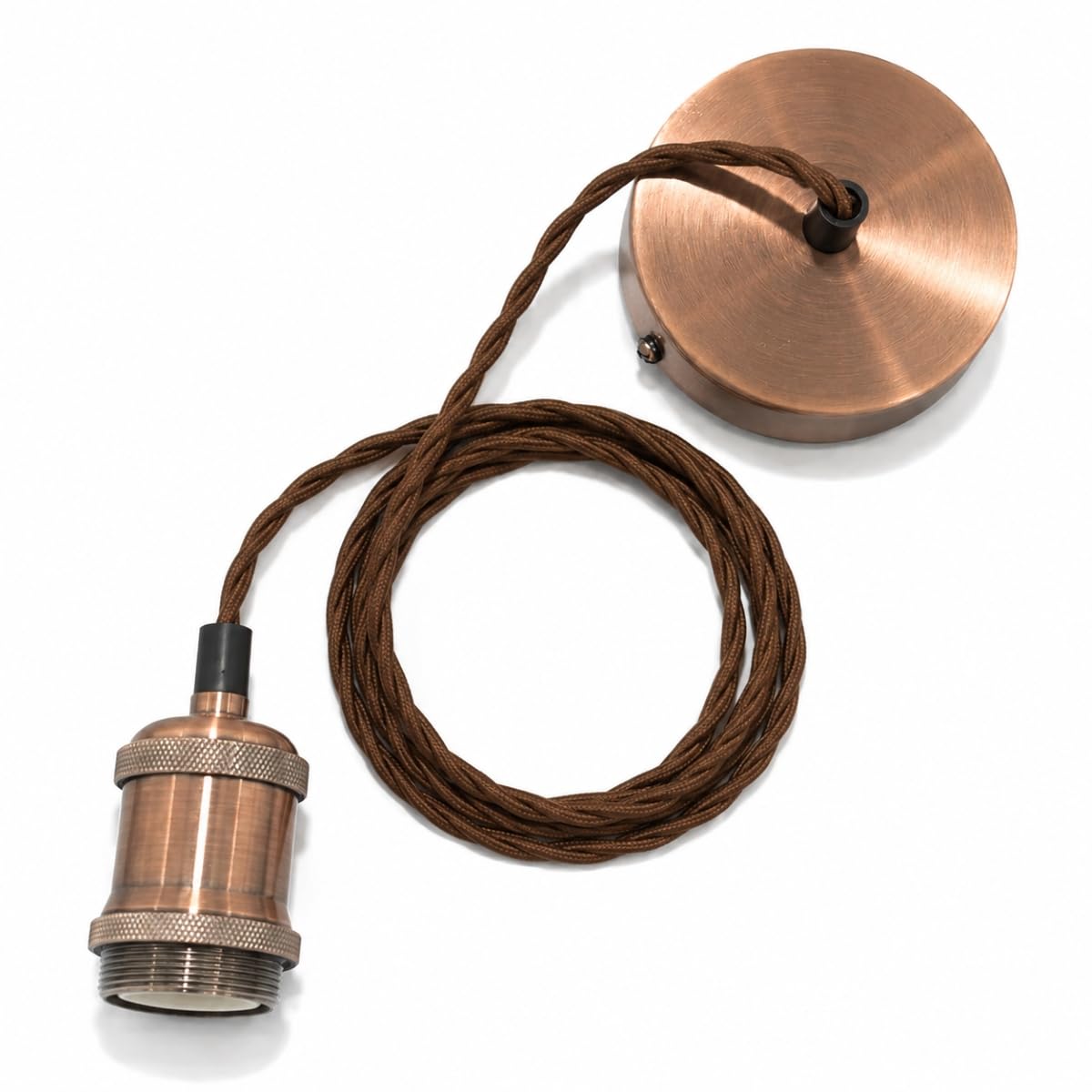 Cgc Lighting Brushed Copper & Brown Twisted Indoor Ceiling Adjustable Suspended Pendant And Matching Ceiling Rose Light Fitting E27 Lamp Holder (Brushed Copper & Brown Twisted)