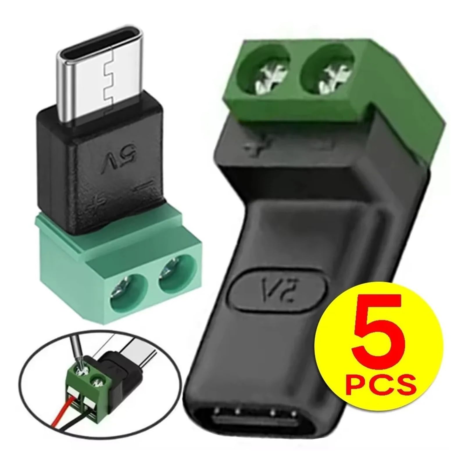 1-4 szt. USB C na 2 Pin Screw Terminal 5 V Solderless Adapter