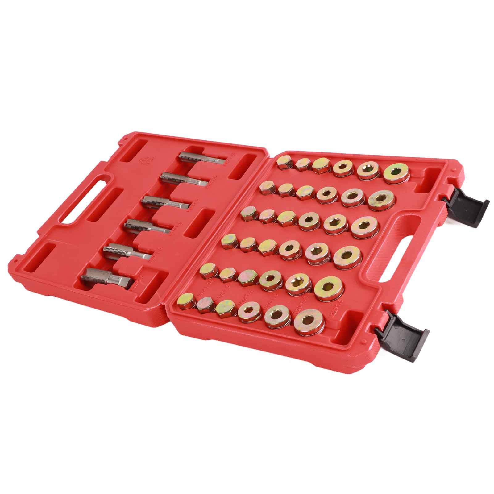 Kit di riparazione filettatura coppa olio da 114 pezzi adatto per Seat, set di strumenti per tappo di scarico coppa olio con dimensioni M13 M15 M17 M20 M22, utensili di