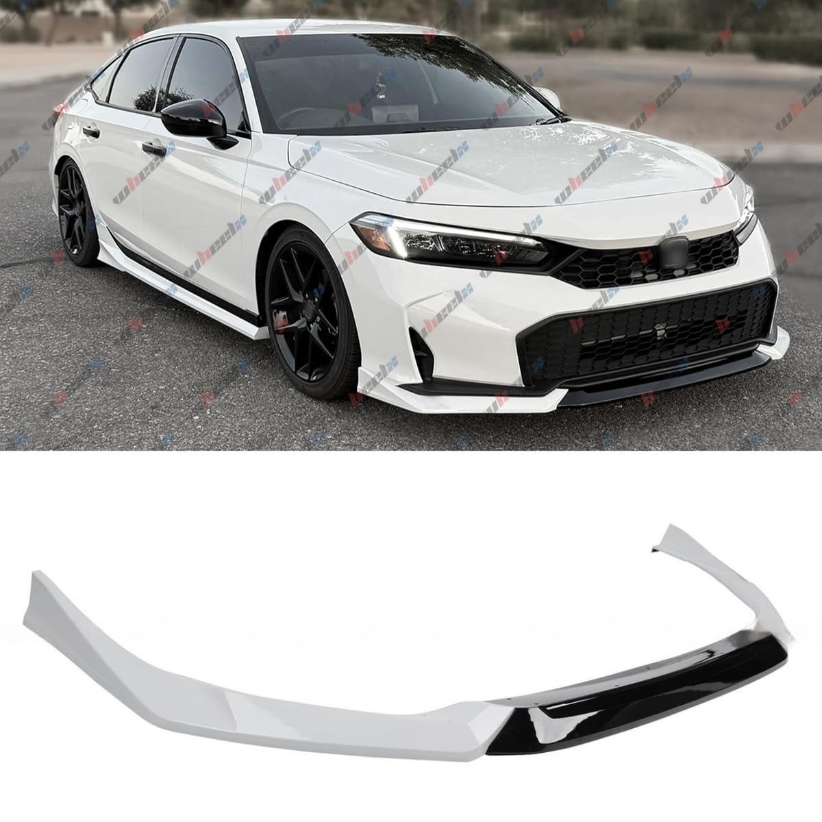 Front Lip Compatible with Honda Civic Sedan & Hatchback 2025 2026, Front Bumper Air Dam Chin Splitter Body Kit (Glossy Black + White)