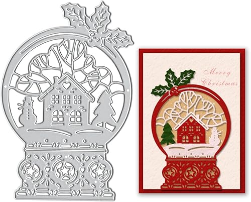 Miniatura 1 de Troquel de corte de metal de bola de cristal de Navidad para hacer tarjetas, muñeco de nieve de casa troquelado para árbol de Navidad troquelado,