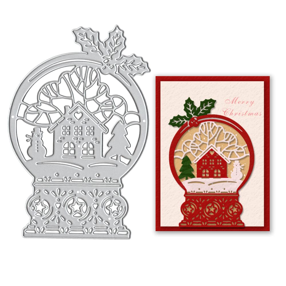 Christmas Crystal Ball Metal Cutting Die for Card Making, House Snowman Die Cut Christmas Tree Dies Stencils Embossing Template for DIY Scrapbooking Craft