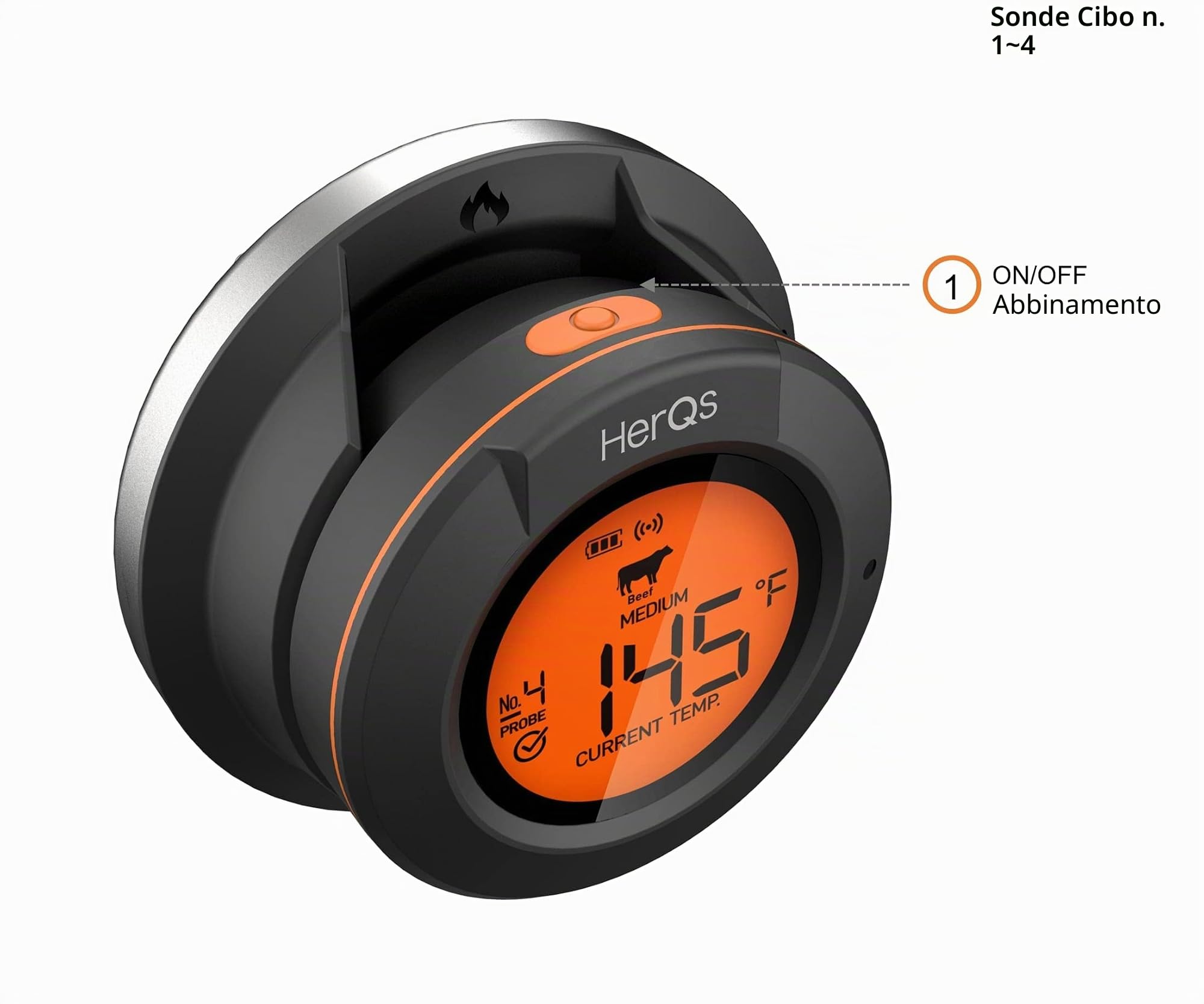 HerQs Termometro digitale a cupola connessa - Termometro per barbecue intelligente senza fili - Bluetooth - Controllo app - Monitoraggio preciso della temperatura - Per grigliare, fumare, forno -