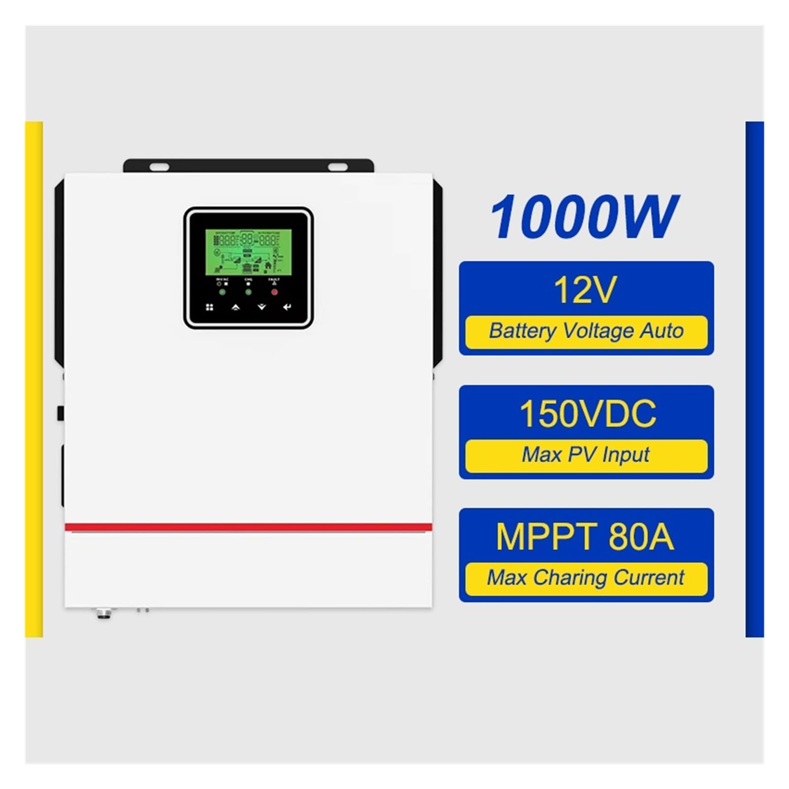 Inversor Solar híbrido 1KW 12V monofásico 220Vac con Controlador de Carga MPPT 80A inversor híbrido 1000W MAX PV 150VDC