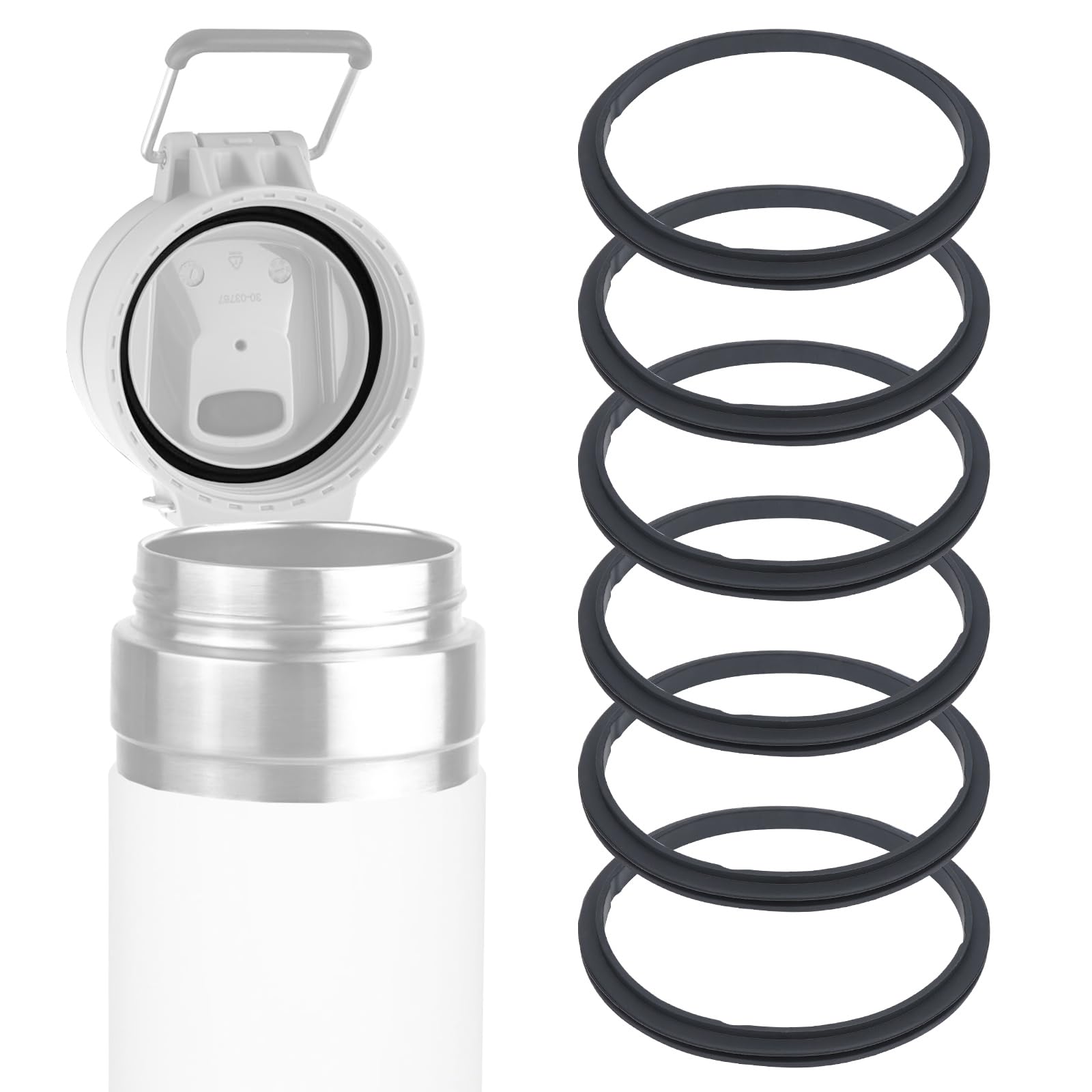 Linkidea 6 Pack Water Bottle Gasket Replacement Compatible with Stanley Quick Filp GO 24oz/36oz Waterbottle, Silicone O Ring Leak Proof Rubber Seal with Tweezer for Bottle Lid, Black