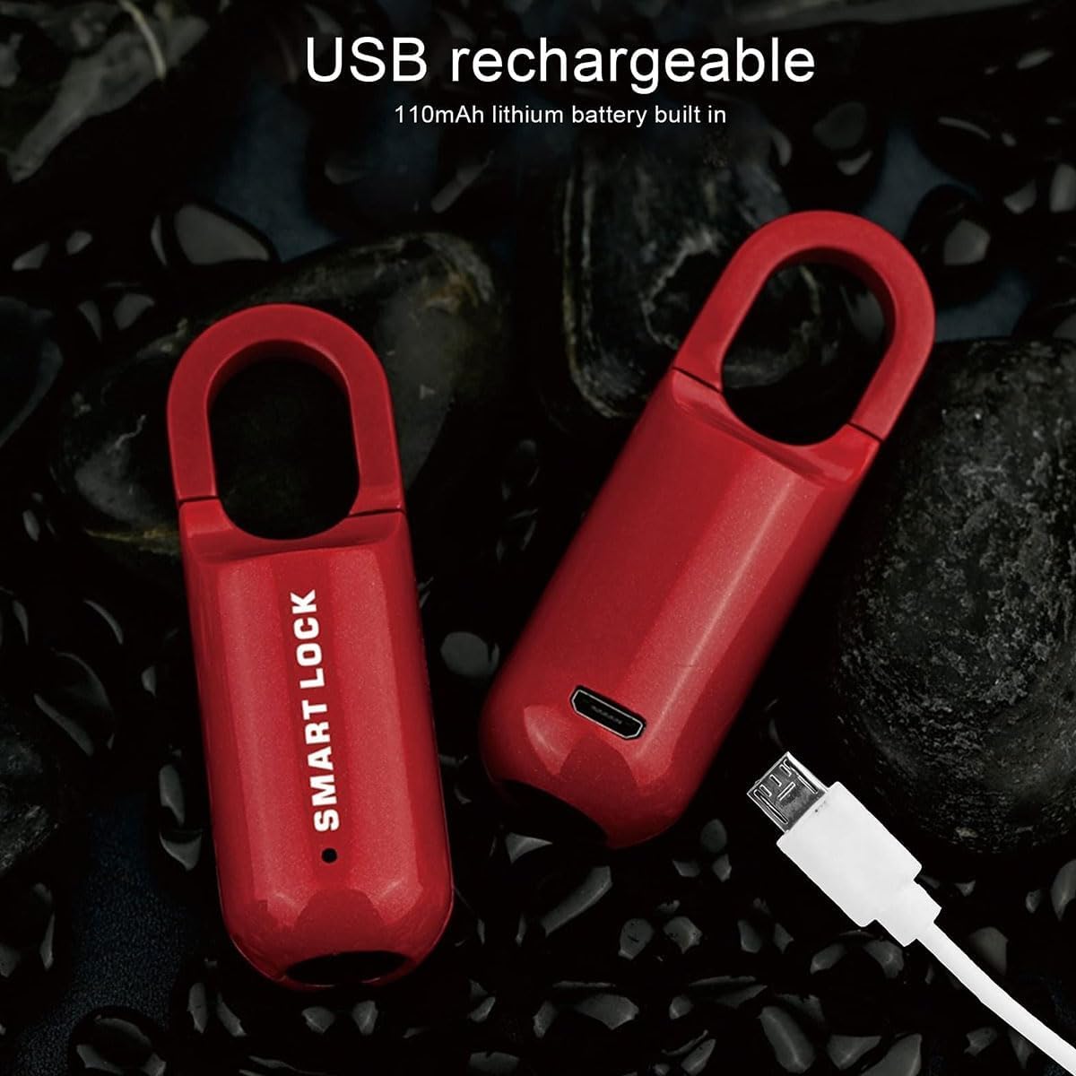 Candado Inteligente con Huella Dactilar: Cerradura Biométrica Sin Llave con Carga USB para Taquillas De Gimnasio De Alta Seguridad, Cobertizos, Trasteros, Equipaje Y Maletas. Black+Red