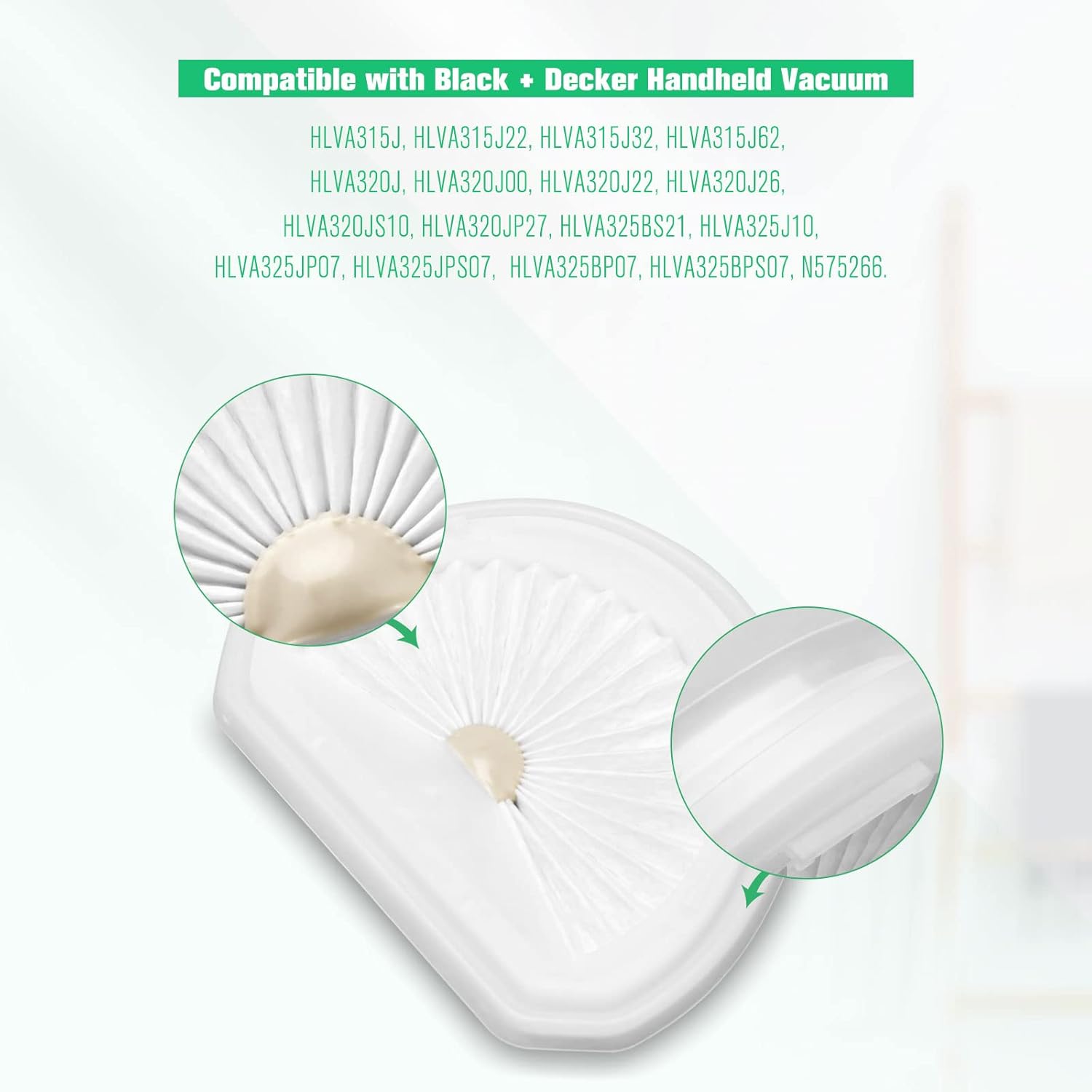 Extolife 8 Pack Hand Vacuum Filter Compatible with Black and Decker VLPF10 Replacement Filter and Handheld Vacuum HLVA315J HLVA320J00 N575266, Replaces Part N600601 -