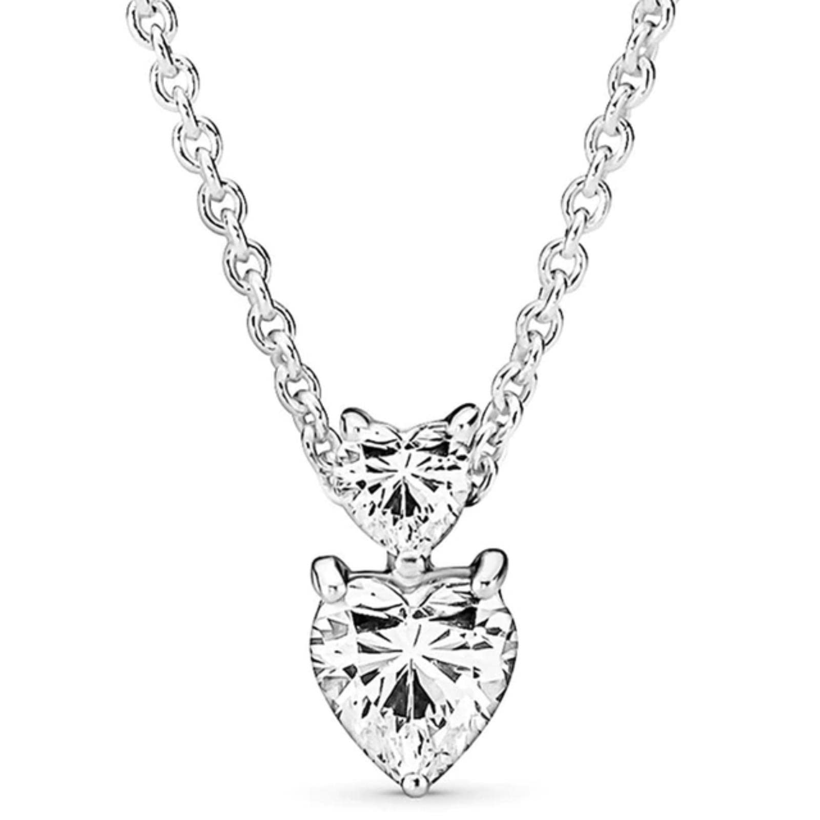 Damen Maßgeschneiderte zierliche Anhänger Kette Halskette Schmuck Halskette Funkelnde Doppel Herz Krone O Anhänger T-Bar Halskette-1