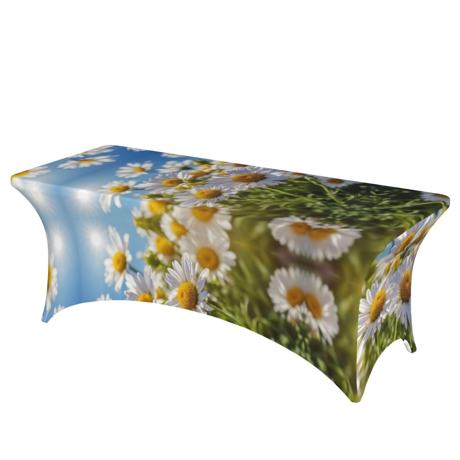 Nappe de table extensible élasthanne marguerites blanches banquet 1,8m