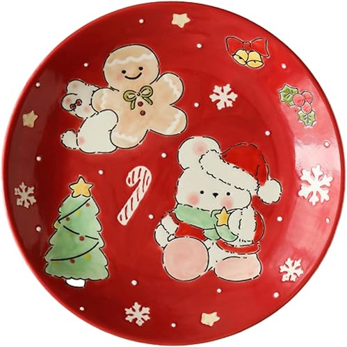 CAPIJIONG Conejo de Navidad Pintado a mano Plato de desayuno Horno microondas Disponible Cerámica Hogar Pintado a mano Desayuno Leche Taza-Hombre de