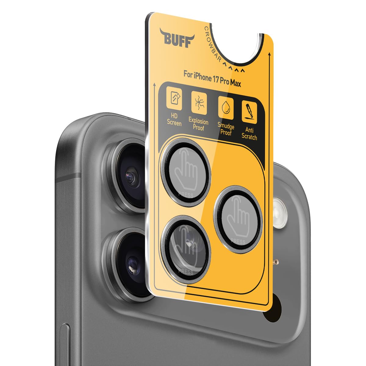 BUFF LABS iPhone 17 Pro Max ile Uyumlu Metal 9H Kamera Lens Koruyucu (Gri)