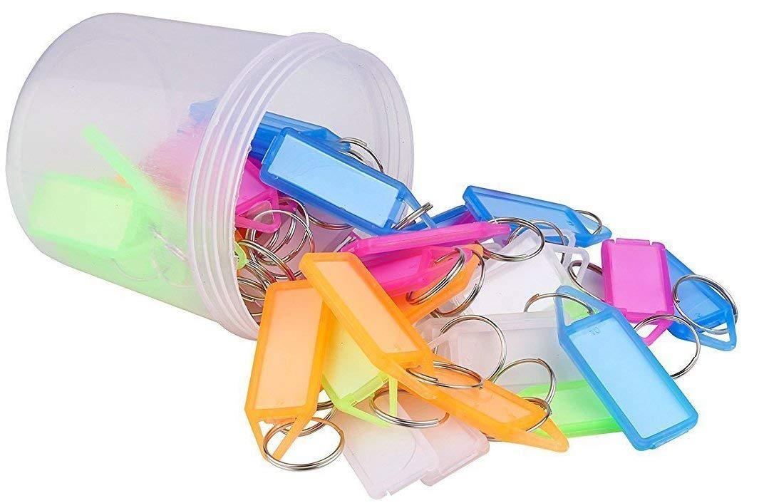 Plastic Multicolor 50 Pieces Keyring & Keychain Travel Accessories With Name Tag Labels (Pack Of 01)