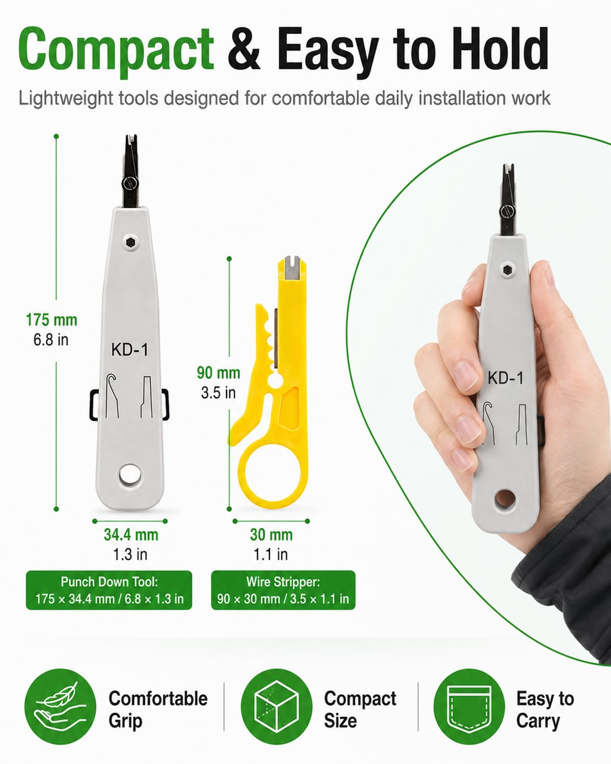 Strumento Punch Down Attrezzo Pinza Crimpatrice di Impatto con Mini Spellafili, per Prese di Rete, Attrezzo Inseritore, Pinza Crimpatrice di Impatto, Fissaggio Alimentazione Rete