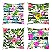 Daesar Fodere Decorative Cuscini Divano, Federa per Cuscino Quadrato Verde Rosa Copricuscini Fantasia 40x40 CM 4 Pezzi Motivo A Fiori Foglia A Strisce, Federe in Poliestere