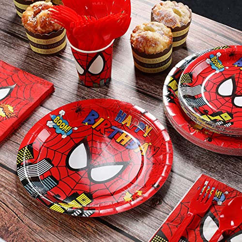 175Pcs Spider Birthday Party Supplies Spider Paper Plates And Napkins Set Disposable Dinner Tableware Plates Napkins Cups Knives Spoons Forks For Spider Kids Birthday Party Decorations Serve 25 #TOP2