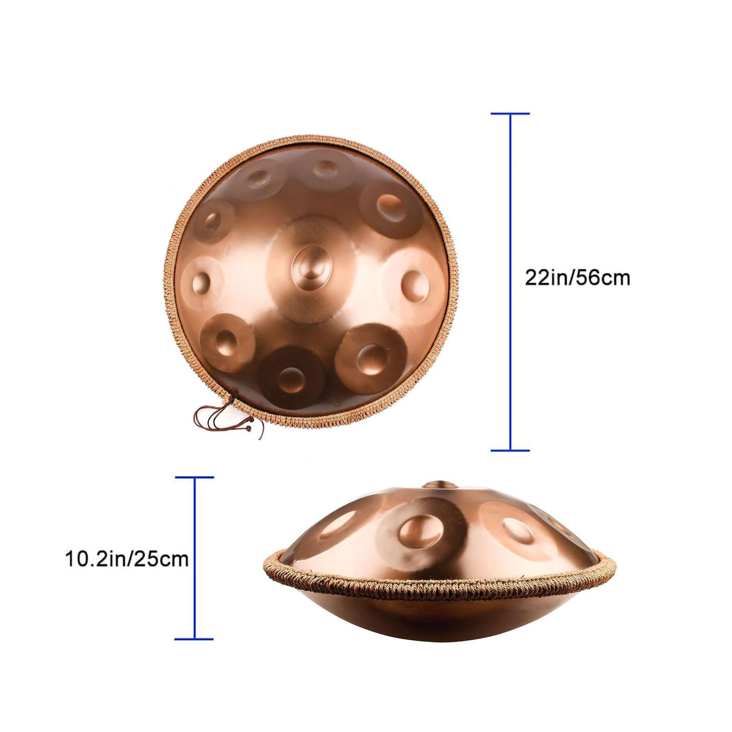 Tamburo a mano a 14 note, strumento a percussione armonica da 55,9 cm, con supporto, custodia, mazze e panno per la guarigione del suono e la meditazione personale