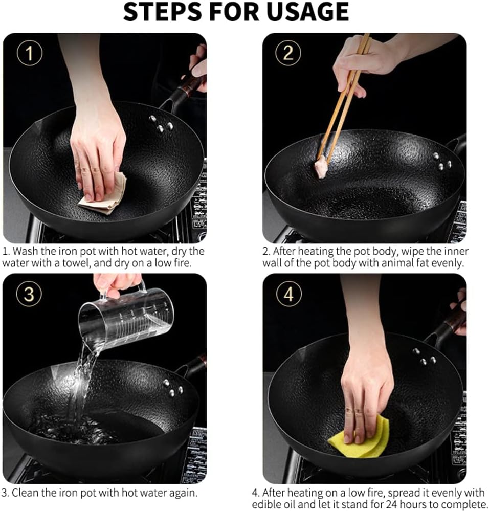 Wok Pan, Stir Fry Pan Flat Bottom Pan,Cast Iron Wok for Electric Stove, Induction Cooker and Gas Stove (A 32Cm)，A-32cm，A-32cm，A-32cm