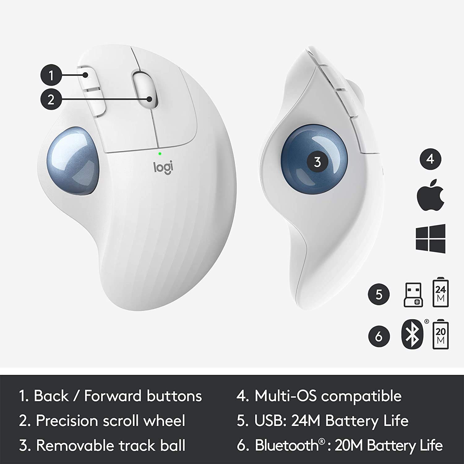Logitech Ergo M575 Wireless Trackball Mouse (White): Mice: Amazon.com.au