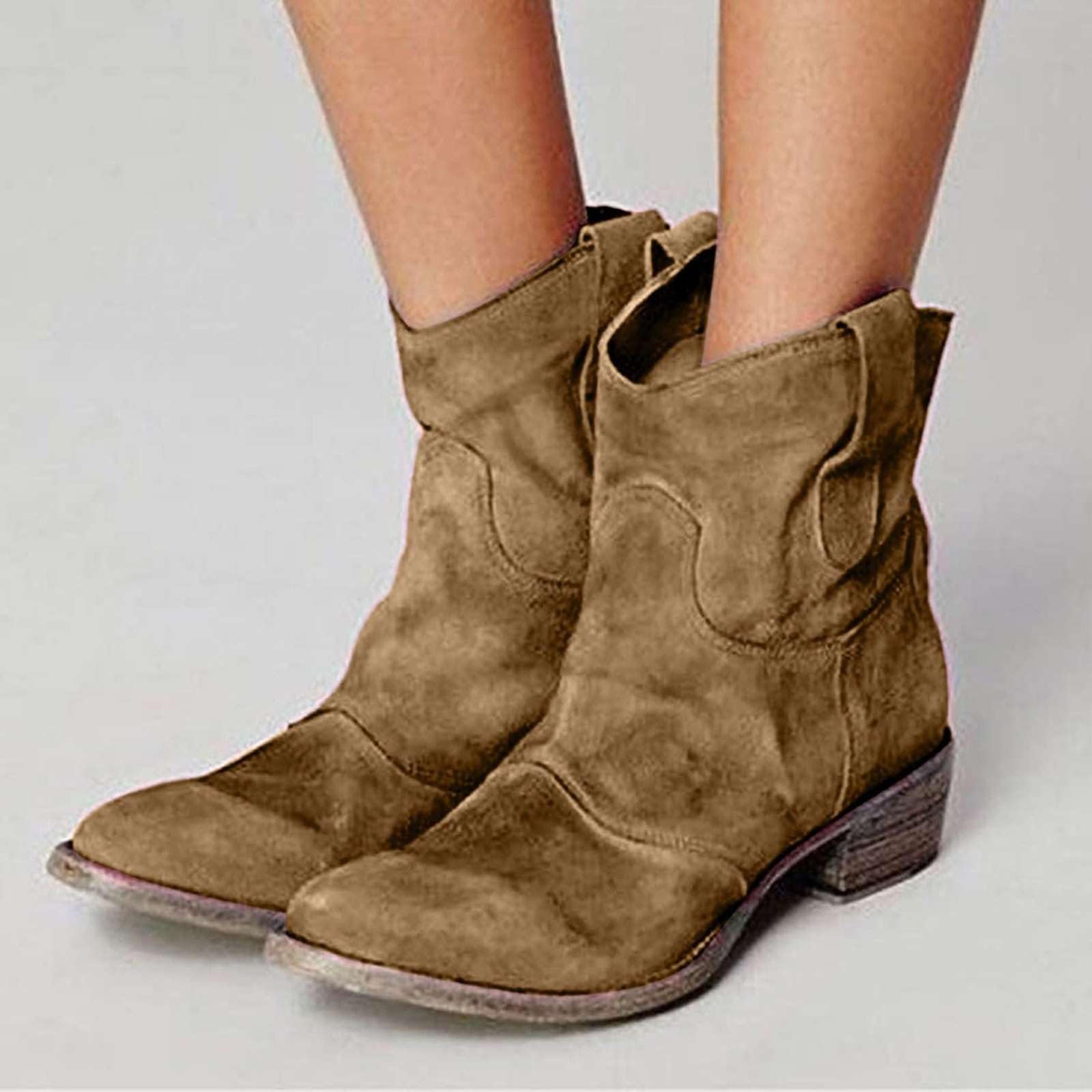 Stiefeletten Damen Winter Cowboy Boots Western Vintage Wasserdicht Retro Cowboystiefel Bequemer Klassisch Wildleder Elegante Elegant Leder Westernstiefel Kurzschaft Stiefel Herbst Schuhe